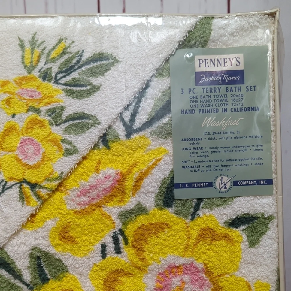 Vintage 70s J.C Penny's 3 PC. Terry Cloth Bath‎ Towel Set New Deadstock RARE HTF